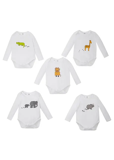 Långärmad babybody (5-pack), ekologisk bomull, bonprix