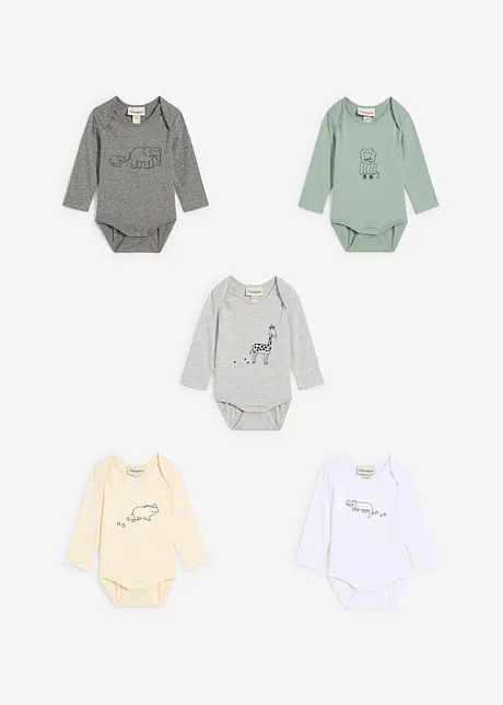 Långärmad babybody (5-pack), ekologisk bomull, bonprix