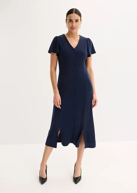 Trikåklänning med slits, bonprix