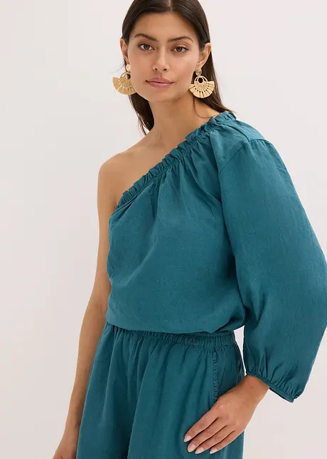One shoulder-blus i linneblandning, bonprix