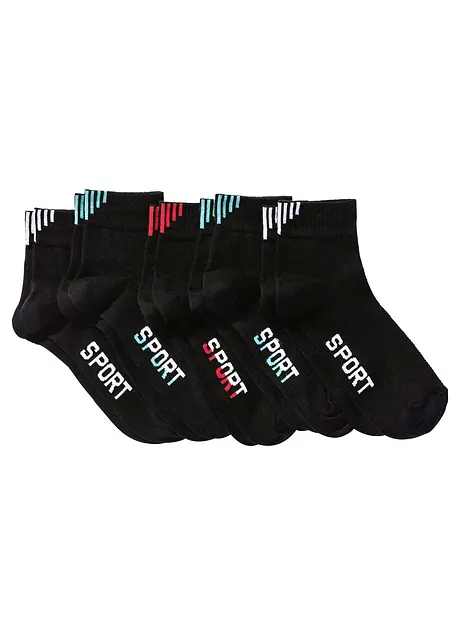 Sportsockor med texttryck (5-pack), ekologisk bomull, bonprix