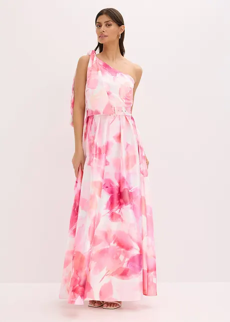 One shoulder-klänning i glänsande satin, bonprix