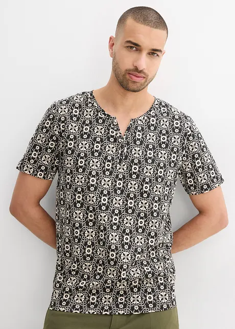 T-shirt med kort knappslå, av ren bomull, bonprix