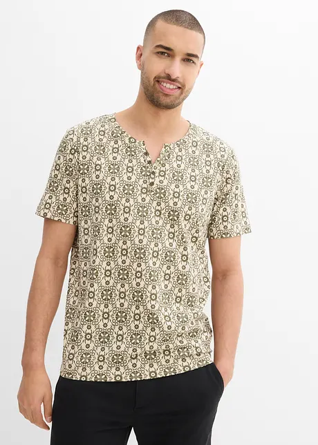 T-shirt med kort knappslå, av ren bomull, bonprix