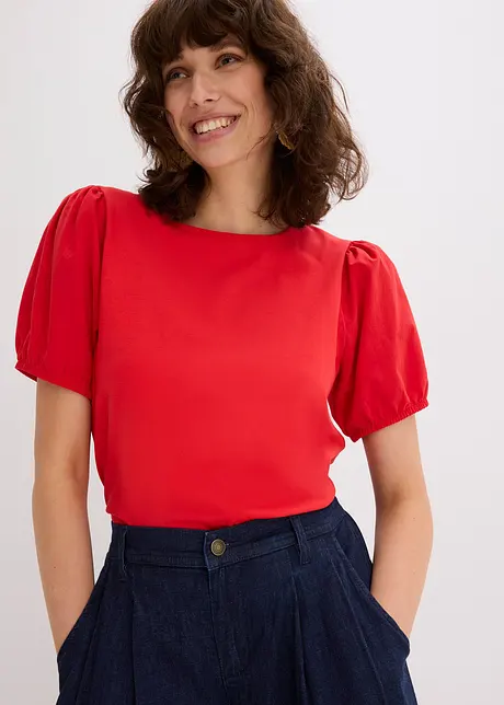 Jerseytopp med ärmar av bomullspoplin, bonprix
