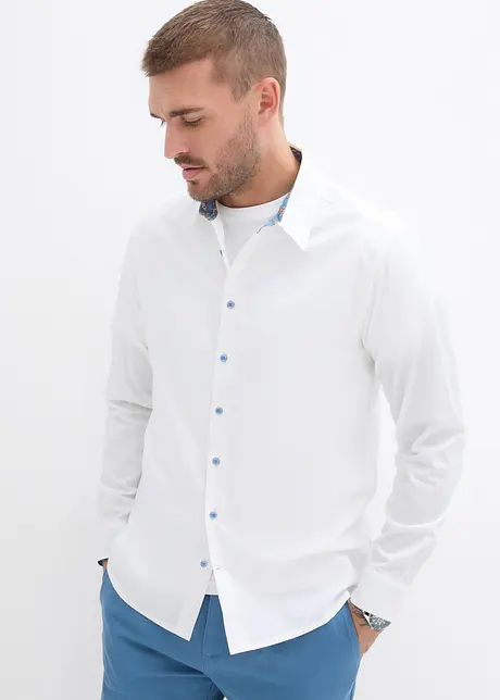 Skjorta i business-stil med kontrasterande detaljer, av ren bomull, Regular Fit, bonprix