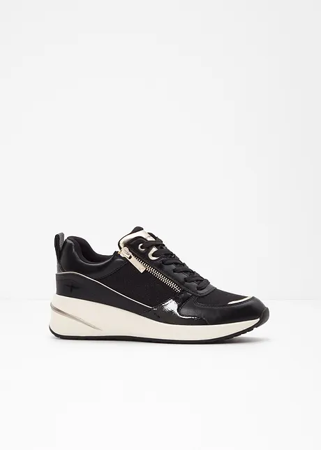 Fina sneakers från Tamaris med glittrande ovansida och detaljer i ormskinnsmönstrat material och lack, Tamaris