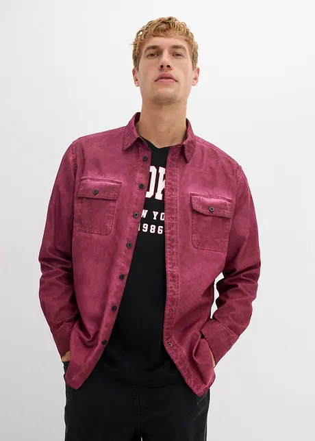 Långärmad bomullsskjorta med tvättad look, bonprix