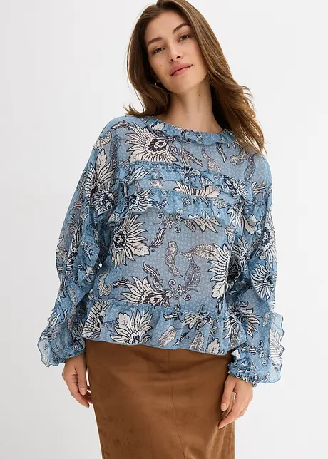 Chiffongblus med rysch, bonprix
