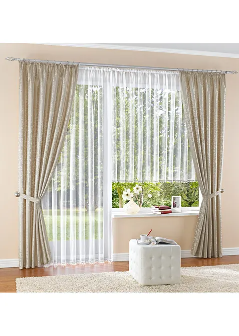 Gardinstore med återvunnen polyester och spetskant, bonprix