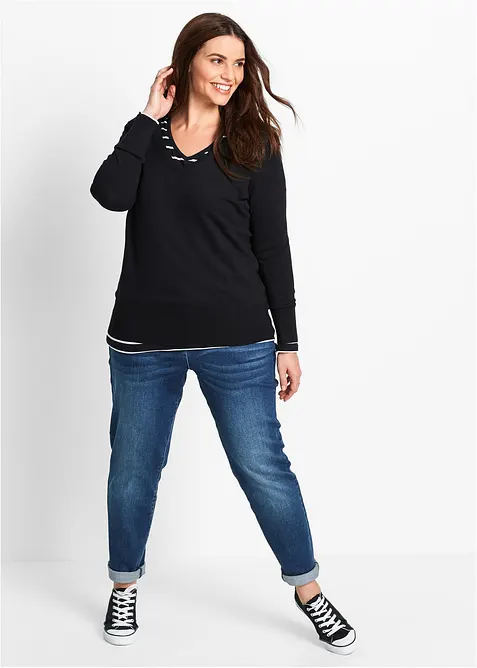 Finstickad tr&ouml;ja med V-ringning, bonprix