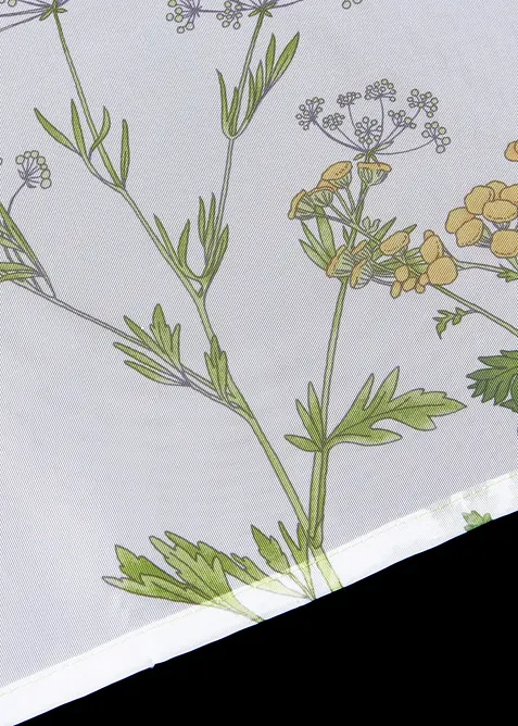Cafégardin med glansigt motiv av olika blommor och gräs, bonprix