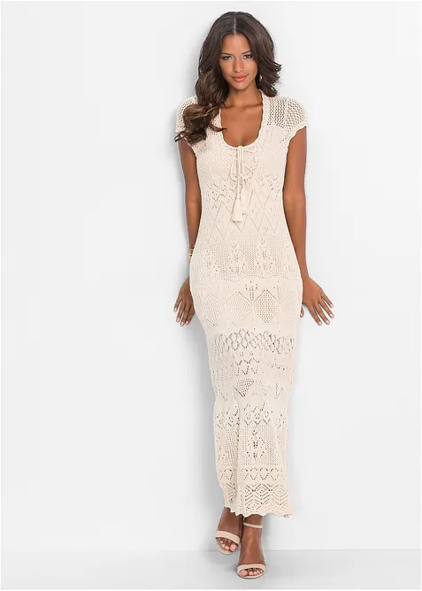 Klänning med stickat hålmönster, bonprix
