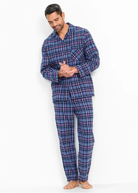 Flanellpyjamas med knappslå och långa ärmar, bonprix