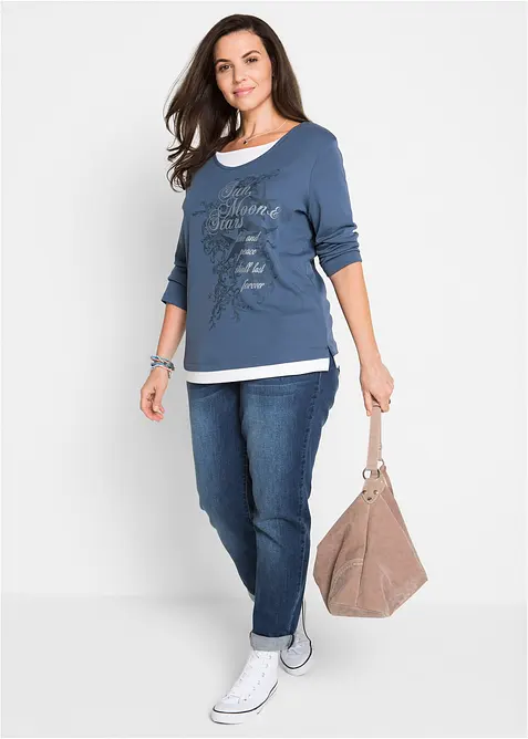 Bomullstopp med 2-i-1-look och 3/4-ärm, bonprix