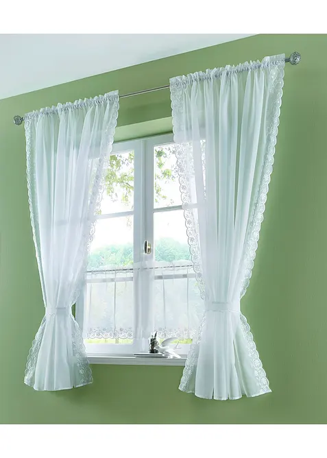 Gardin med broderi och omtag (1-pack), bonprix