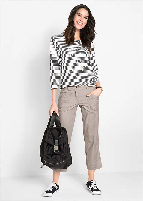 Stretchig cargobyxa, 3/4-l&auml;ngd, bonprix