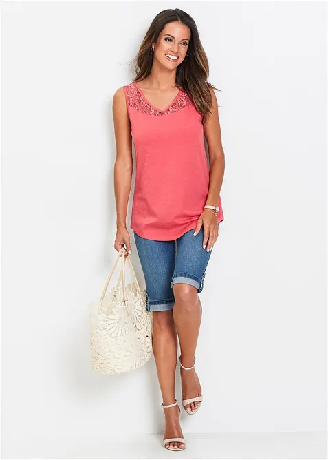 Jeansbermudas med res&aring;rmidja, bonprix