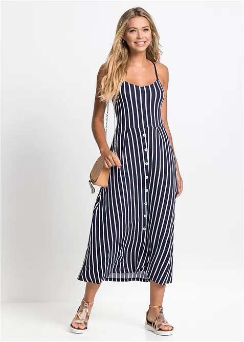 Somrig jerseykl&auml;nning med knappsl&aring; och r&auml;nder, bonprix