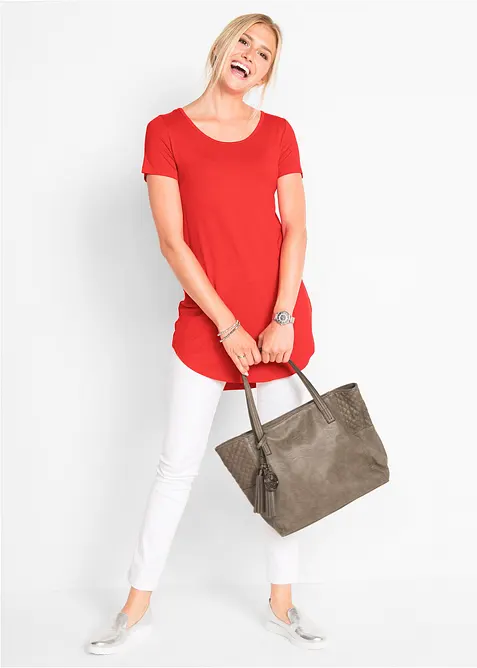 Kort&auml;rmad l&aring;ng topp i mjuk viskos, bonprix