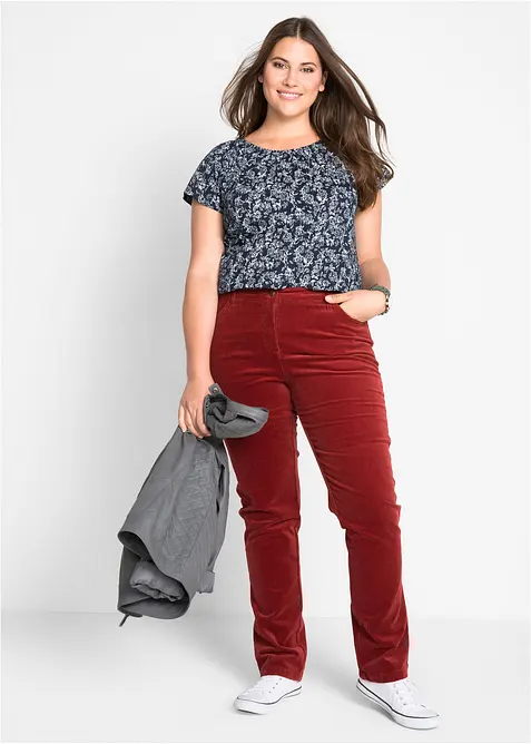 Stretchig manchesterbyxa, raka ben, bonprix