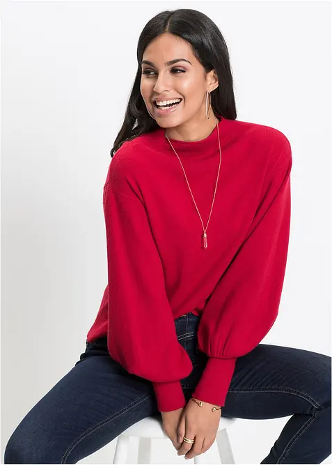 Stickad tröja med ballongärmar, bonprix