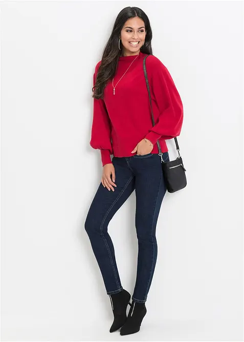 Stickad tröja med ballongärmar, bonprix