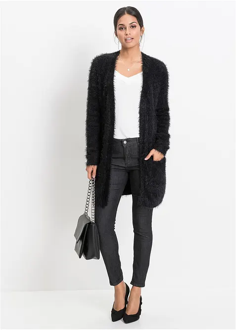 Lång cardigan med fluffig look, bonprix