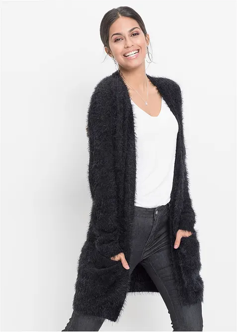 Lång cardigan med fluffig look, bonprix
