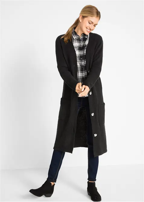 Lång cardigan med påsydda fickor, bonprix