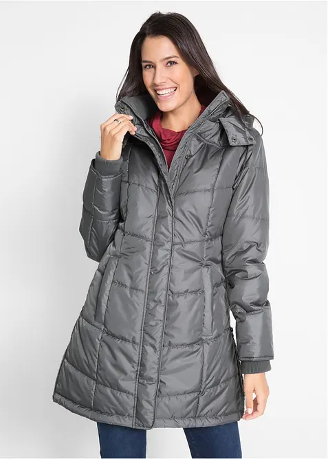 L&aring;ng vadderad t&auml;ckjacka med krage och huva, bonprix