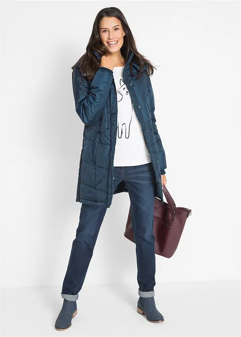 L&aring;ng vadderad t&auml;ckjacka med krage och huva, bonprix