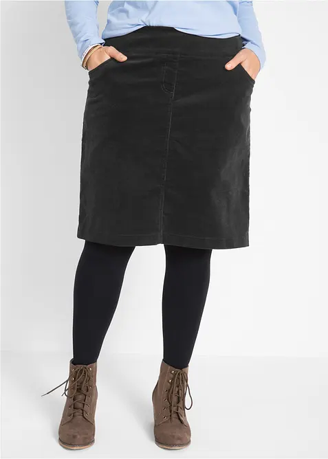 Stretchig manchesterkjol i bomull med bekväm midja, bonprix