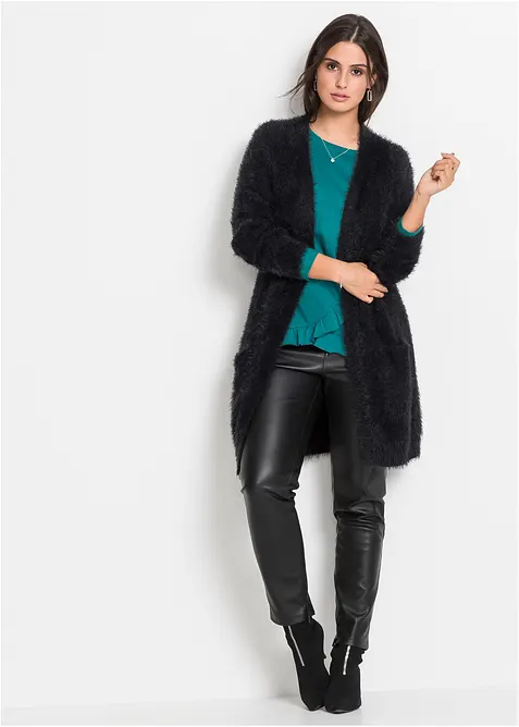 Lång cardigan med fluffig look, bonprix