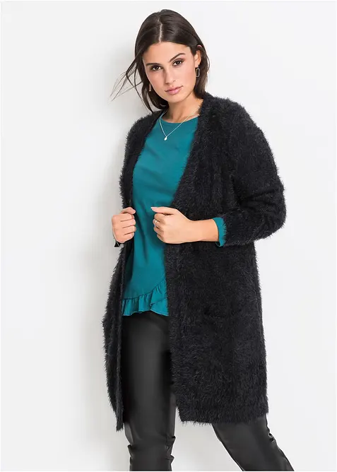 Lång cardigan med fluffig look, bonprix