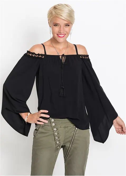 Cold shoulder-blus av mjuk viskos, bonprix