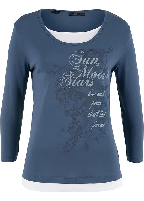 Bomullstopp med 2-i-1-look och 3/4-ärm, bonprix