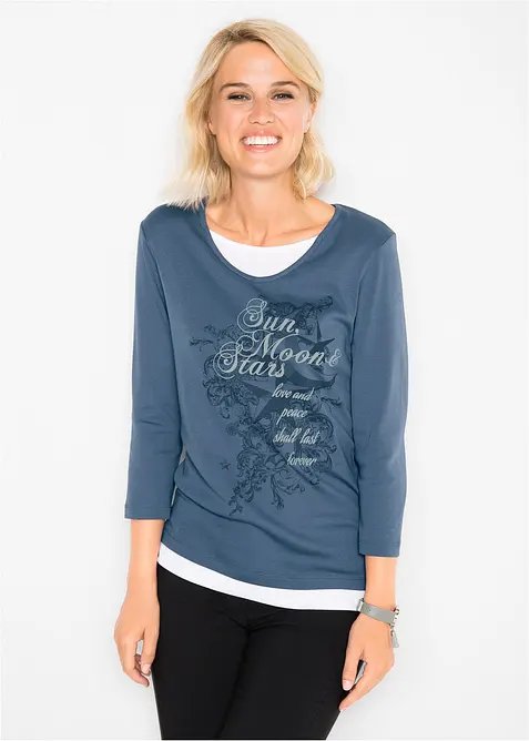 Bomullstopp med 2-i-1-look och 3/4-ärm, bonprix