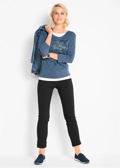 Bomullstopp med 2-i-1-look och 3/4-ärm, bonprix