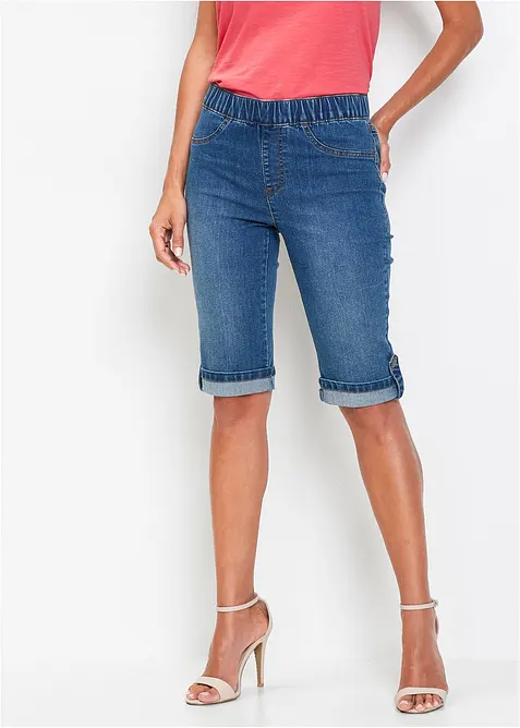 Jeansbermudas med res&aring;rmidja, bonprix