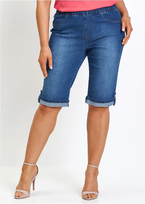 Jeansbermudas med res&aring;rmidja, bonprix