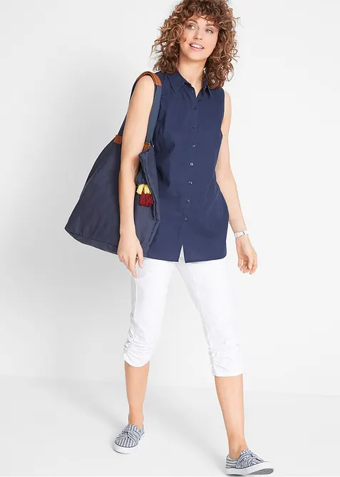 Capribyxa i bomull med bekv&auml;m midja och rynkade benslut, bonprix