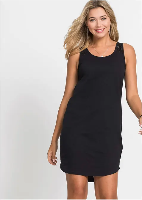 Jerseykl&auml;nning i bomull med spets, bonprix