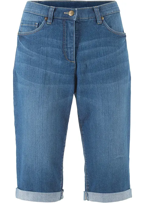 Stretchiga jeansbermudas med uppvikta benslut, bonprix
