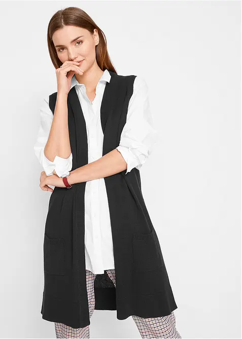 L&aring;ng stickad v&auml;st med fickor, bonprix