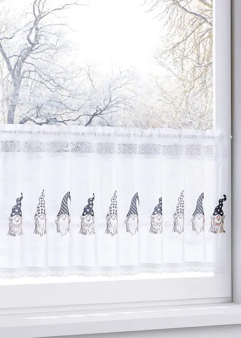 Caf&eacute;gardin med tomtenissar, ekologisk bomull, bonprix