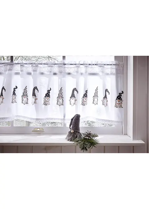 Caf&eacute;gardin med tomtenissar, ekologisk bomull, bonprix