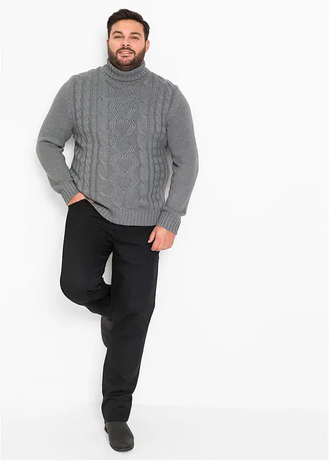 Polotröja med flätstickning, bonprix