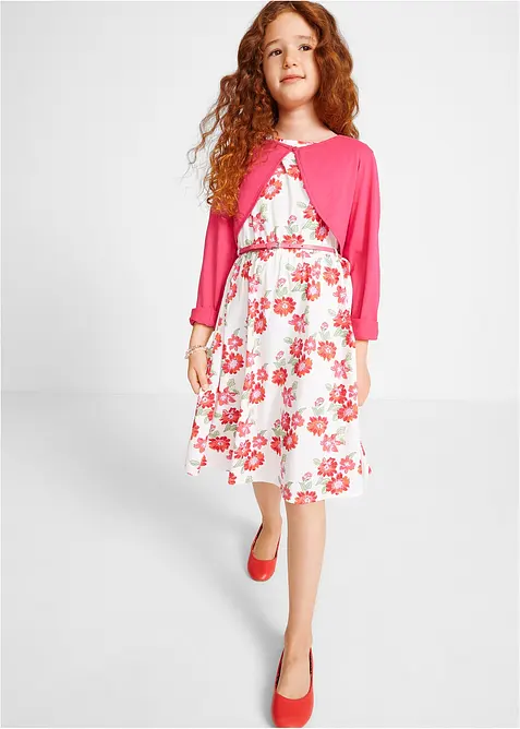 Klänning + skärp + bolero för barn (3 delar), bonprix