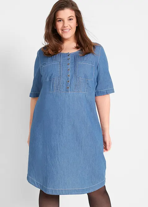 Kn&auml;l&aring;ng jeanskl&auml;nning i bomull, halvl&aring;ng &auml;rm, bonprix